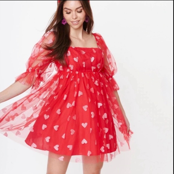 Smak Parlour Dresses & Skirts - Smak Parlour Adorable Red & Pink Glitter Hearts! Babydoll Dress